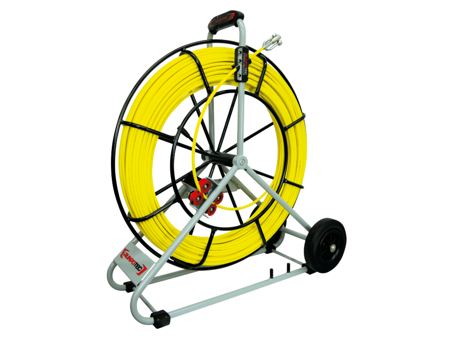 RUNPOTEC 10079 GF7.5 Protahovací pero ze skelného vlákna Ø 7,5mm, délka 80m, vč. pojízdného navíjecího stojanu RUNPOTEC 10079 GF7.5 Protahovací pero ze skelného vlákna Ø 7,5mm, délka 80m, vč. pojízdného navíjecího stojanu